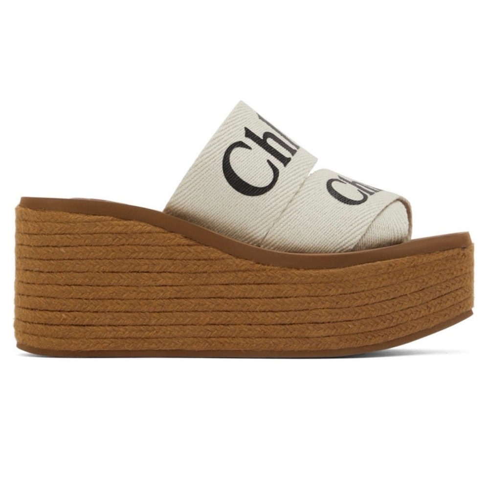 CHLOE Woody logo strap platform espadrille wedges sandals